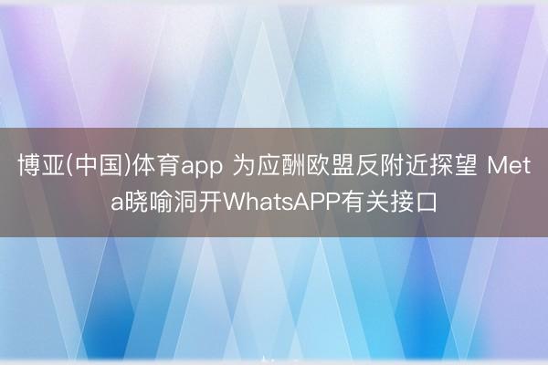 博亚(中国)体育app 为应酬欧盟反附近探望 Meta晓喻洞开WhatsAPP有关接口