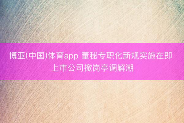 博亚(中国)体育app 董秘专职化新规实施在即 上市公司掀岗亭调解潮