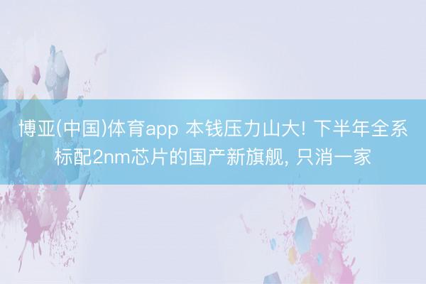 博亚(中国)体育app 本钱压力山大! 下半年全系标配2nm芯片的国产新旗舰， 只消一家
