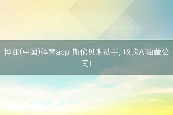 博亚(中国)体育app 斯伦贝谢动手， 收购AI油藏公司!