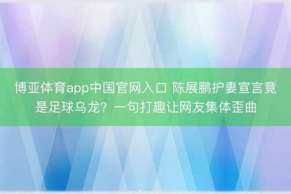 博亚体育app中国官网入口 陈展鹏护妻宣言竟是足球乌龙?一句打趣让网友集体歪曲